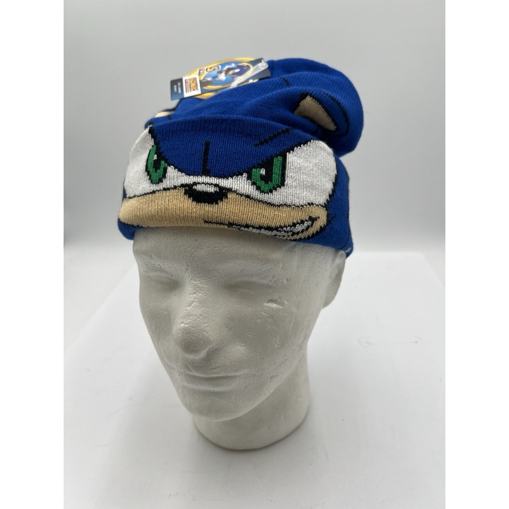 Sonic The Hedgehog Roll Down Beanie Hat Mask Blue One Size NWT Sega